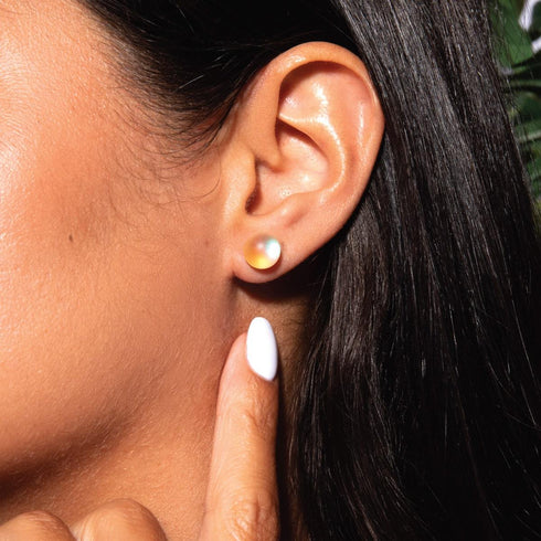 Peach | .925 Sterling Silver | Mermaid Glass Stud Earrings