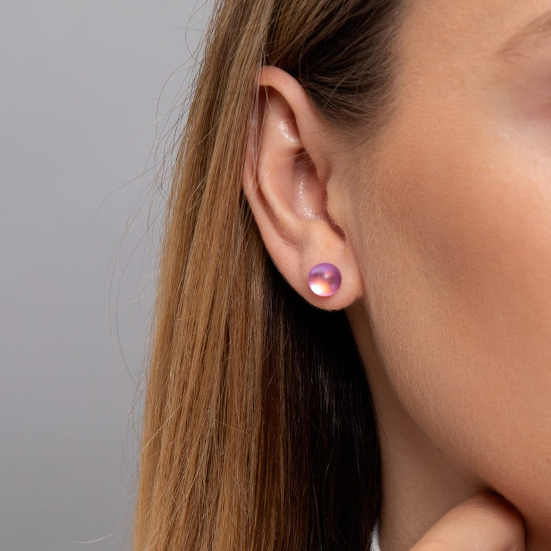 Pink | .925 Sterling Silver | Mermaid Glass Stud Earrings