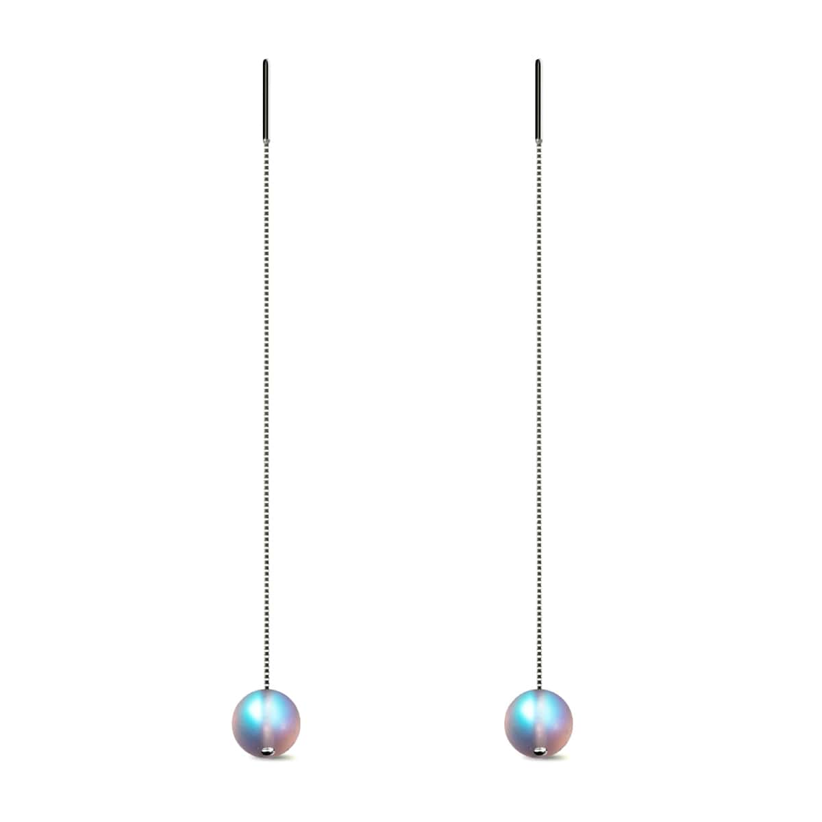 Rainbow White | .925 Sterling Silver | Mermaid Glass Chain Drop Threader Earrings