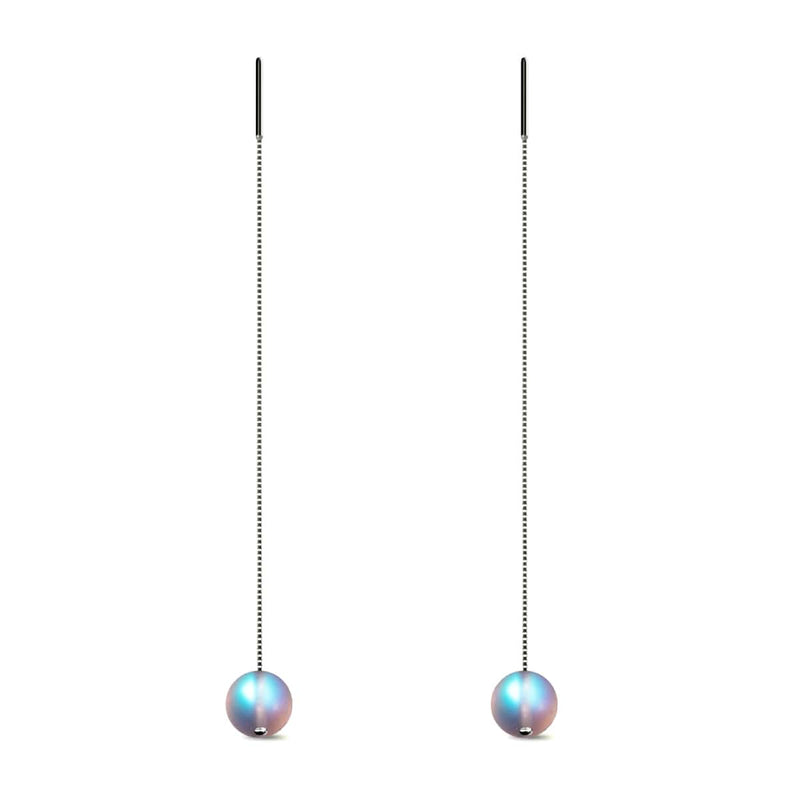 Rainbow White | .925 Sterling Silver | Mermaid Glass Chain Drop Threader Earrings