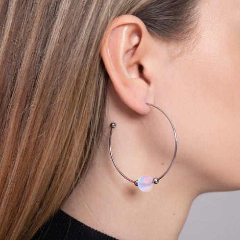 Rainbow White | Silver | Mermaid Glass Hoop Earrings