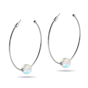 Rainbow White | Silver | Mermaid Glass Hoop Earrings