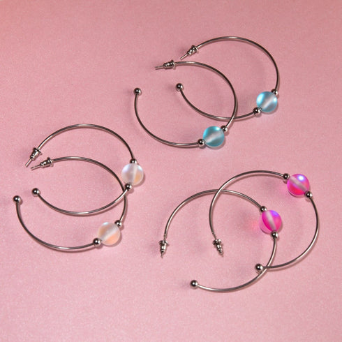 Rainbow White | Silver | Mermaid Glass Hoop Earrings