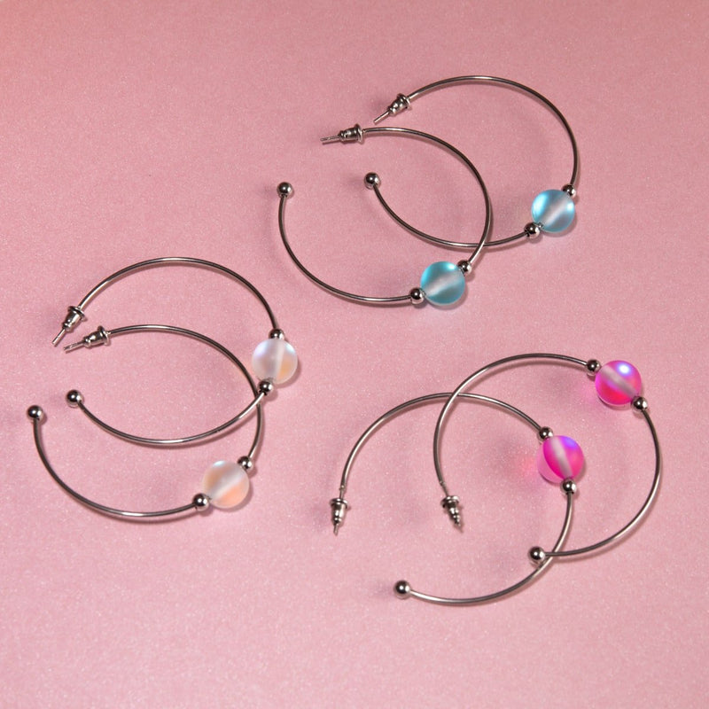 Rainbow White | Silver | Mermaid Glass Hoop Earrings