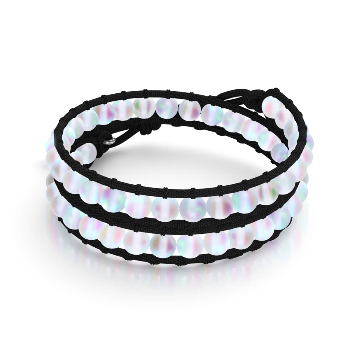 Rainbow White | Mermaid Glass | Black Linen Wrap Bracelet