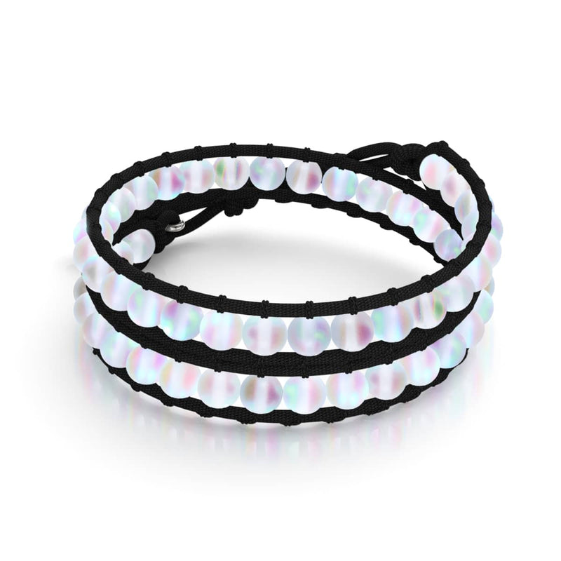Rainbow White | Mermaid Glass | Black Linen Wrap Bracelet