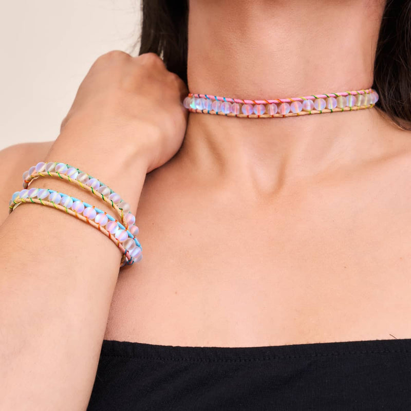 Rainbow White | Mermaid Glass | Spectrum Linen Wrap Bracelet