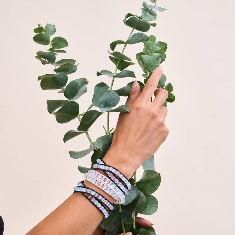 Rainbow White | Mermaid Glass | White Linen Wrap Bracelet