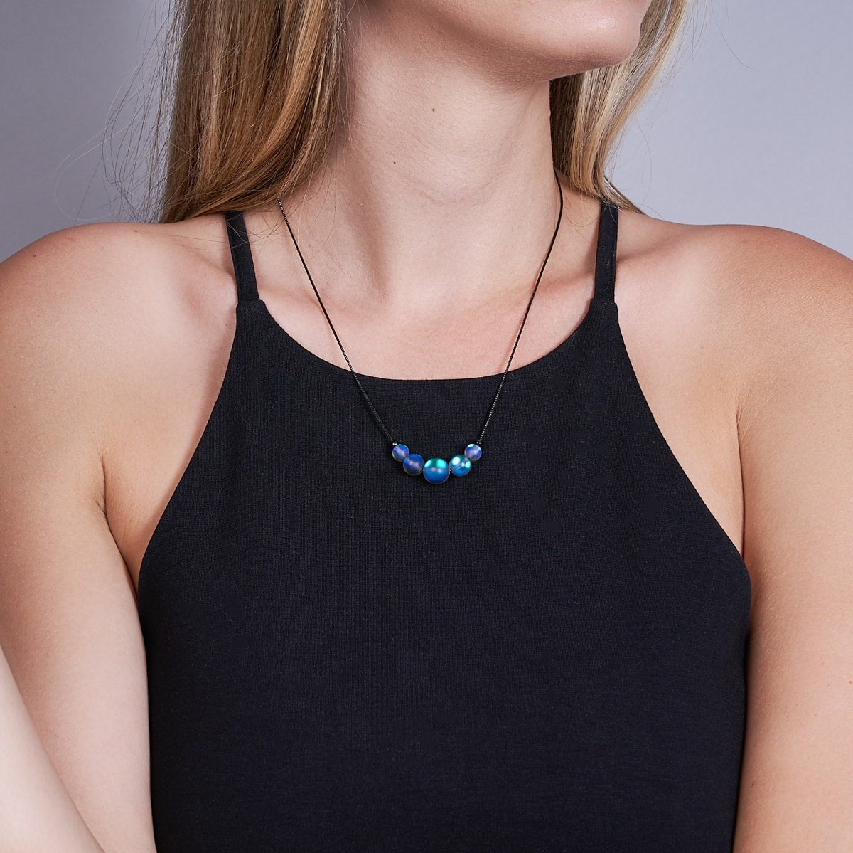 Grey | .925 Sterling Silver Gunmetal | Mermaid Glass Infinity Clasp Necklace