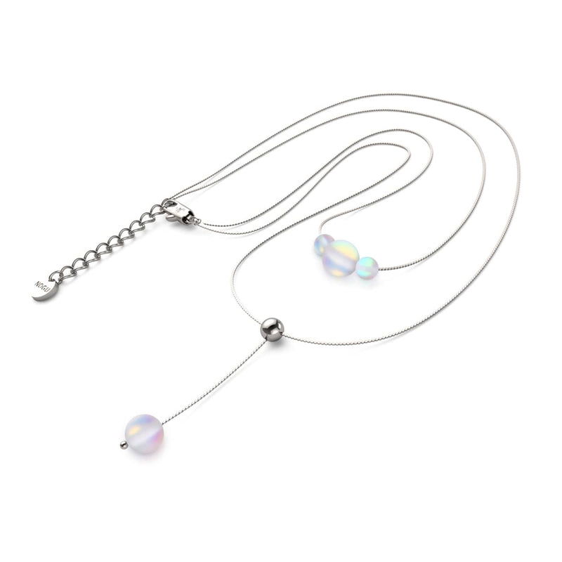 Rainbow White | Silver | Mermaid Glass Cascade Double Pendant
