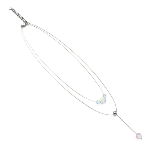 Rainbow White | Silver | Mermaid Glass Cascade Double Pendant