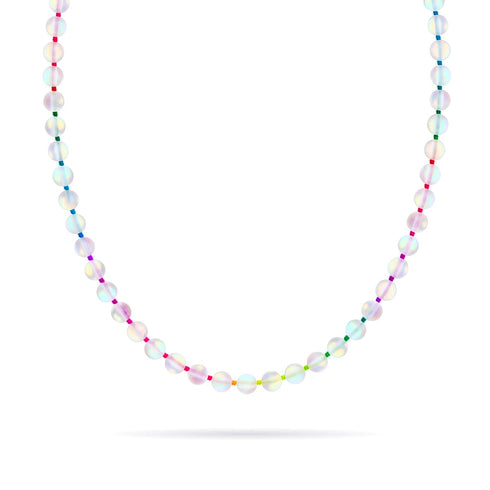 Rainbow White | Silver | Mermaid Glass Knotted Necklace