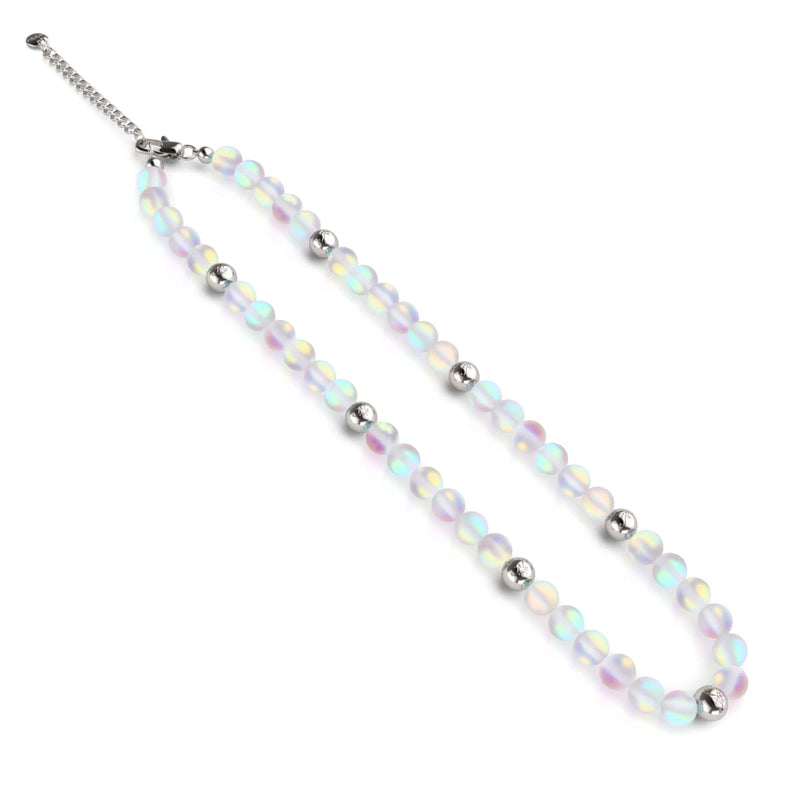 Rainbow White | Silver | Mermaid Glass Statement Necklace