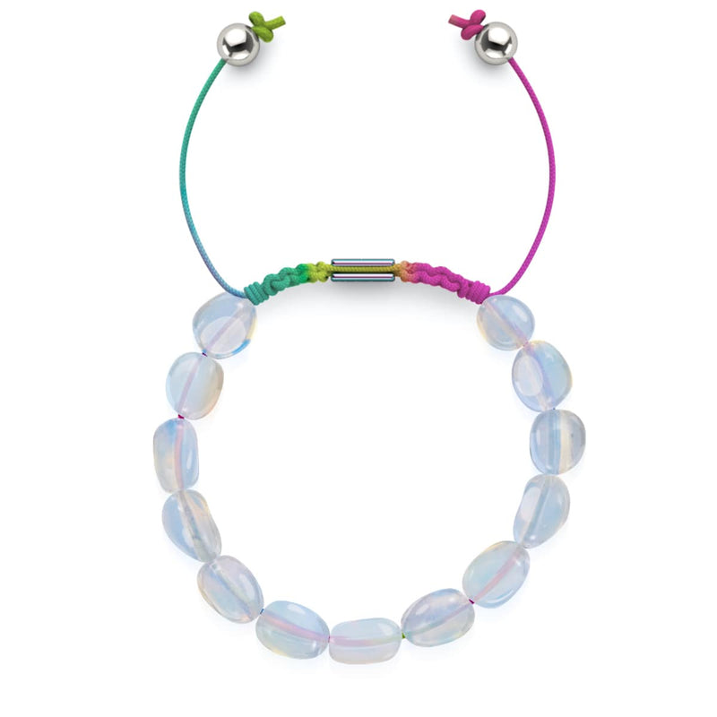 Silver x Spectrum | Opal Moonstone Pebble Macrame Bracelet