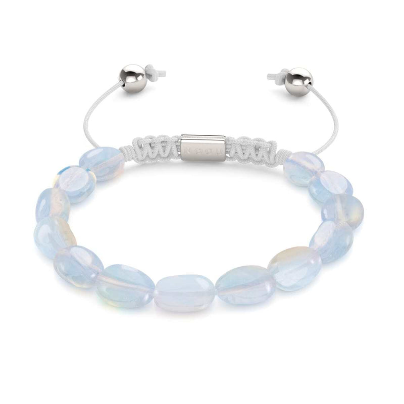 Silver x White | Opal Moonstone Pebble Macrame Bracelet