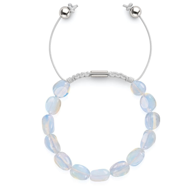 Silver x White | Opal Moonstone Pebble Macrame Bracelet