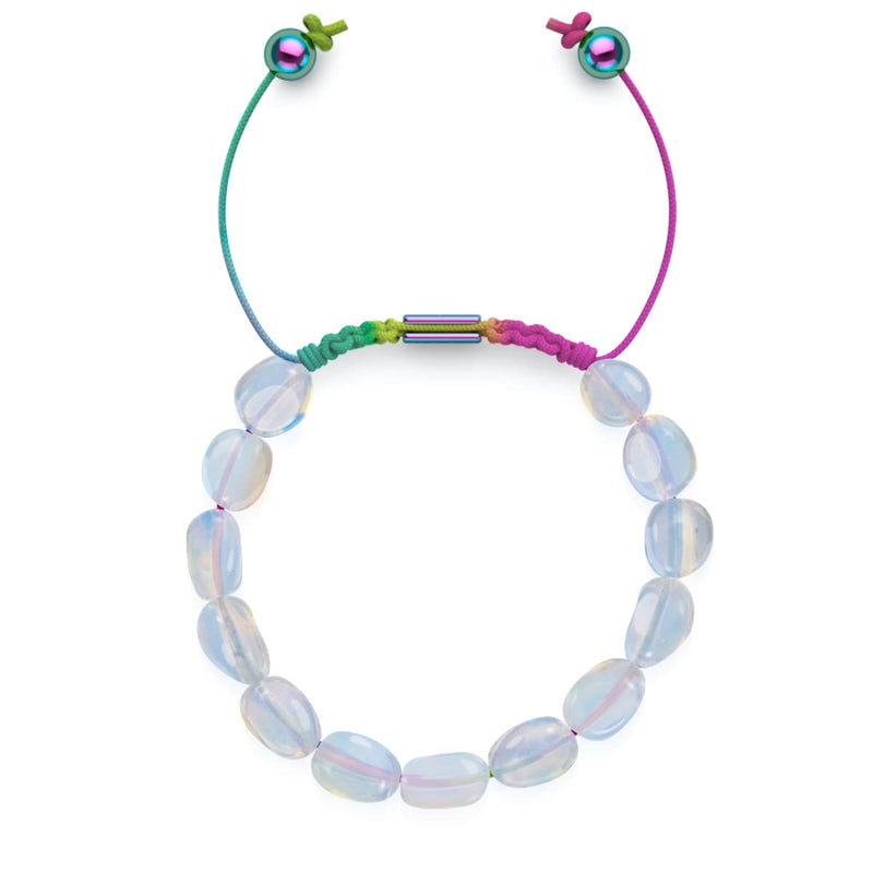 Unicorn Silver x Spectrum | Opal Moonstone Pebble Macrame Bracelet