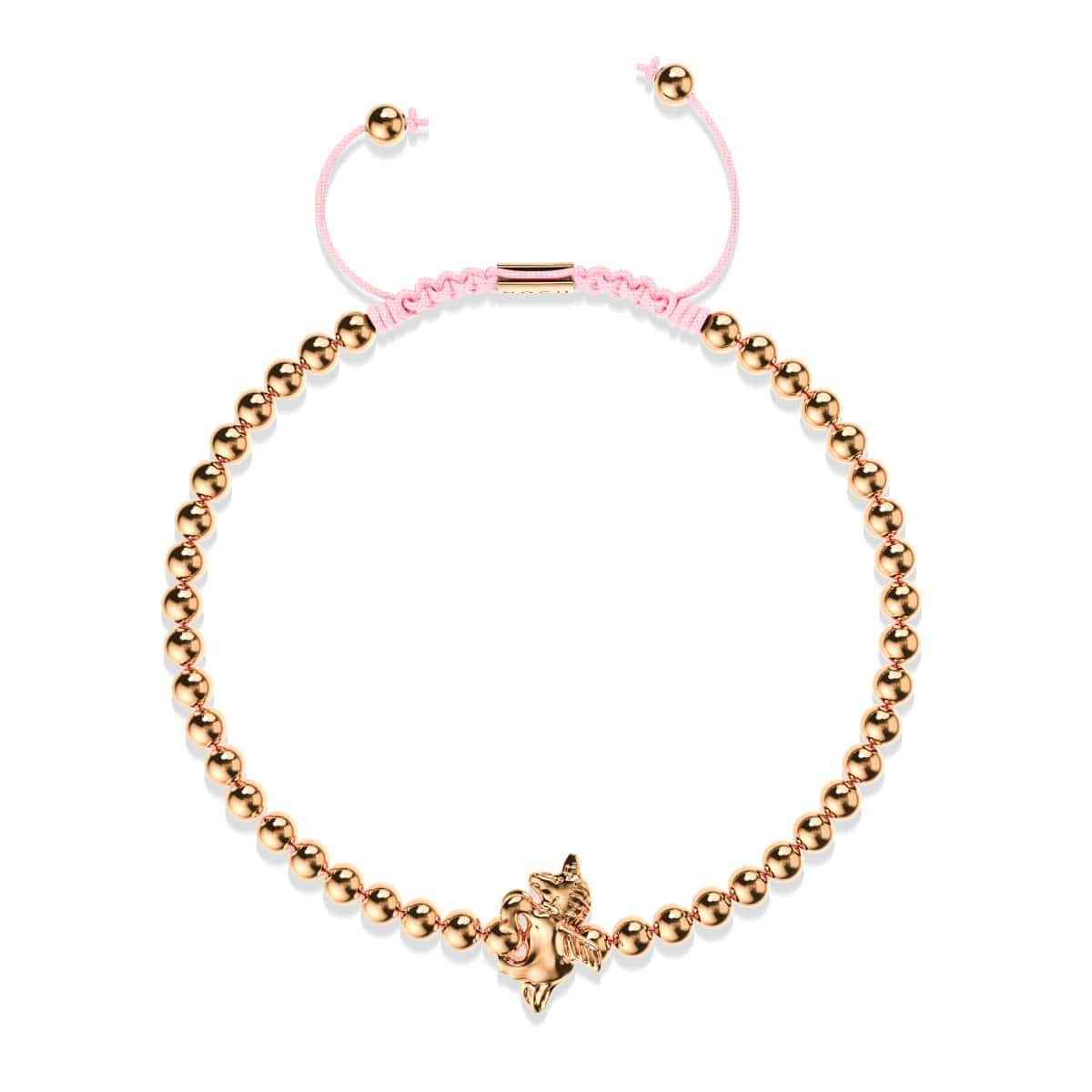 Pegasus | 18k Rose Gold | Winged Unicorn Macrame Charm Bracelet