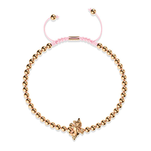 Pegasus | 18k Rose Gold | Winged Unicorn Macrame Charm Bracelet
