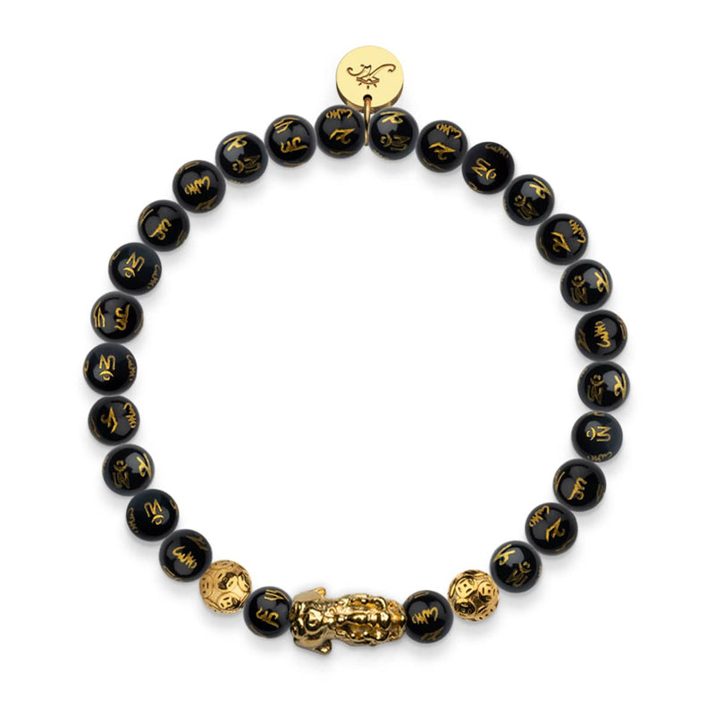 Mini Pixiu Feng Shui Bracelet | CARBON Element | Black Agate x 18k Gold