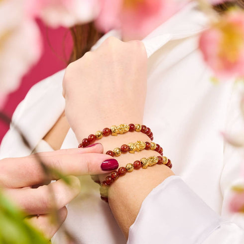 Mini Pixiu Feng Shui Bracelet | FIRE Element | Red Agate x 18k Gold