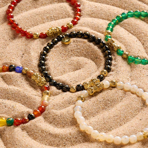 Mini Pixiu Feng Shui Bracelet | FIRE Element | Red Agate x 18k Gold