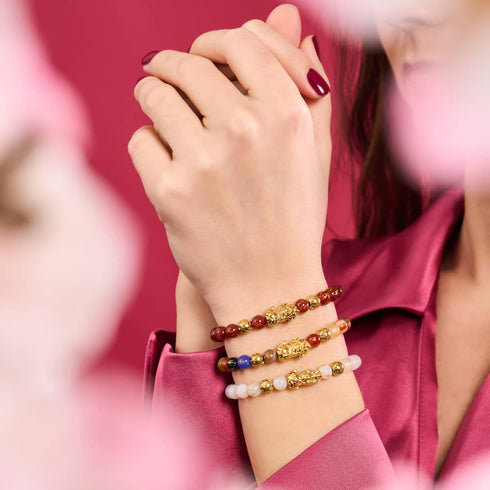 Mini Pixiu Feng Shui Bracelet | FIRE Element | Red Agate x 18k Gold
