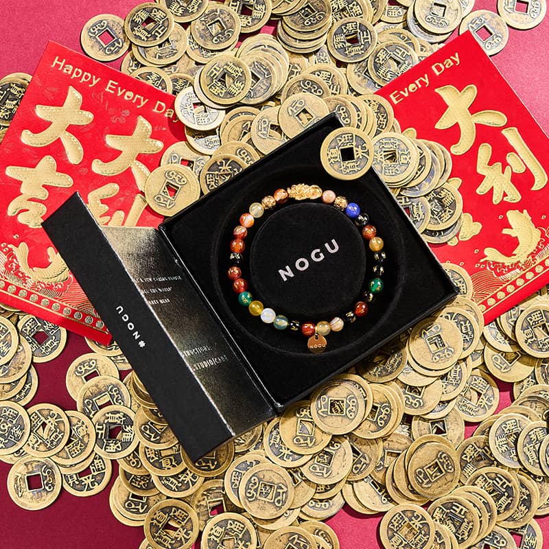 Mini Pixiu Feng Shui Bracelet | FIVE Elements | Chakra Agate x 18k Gold