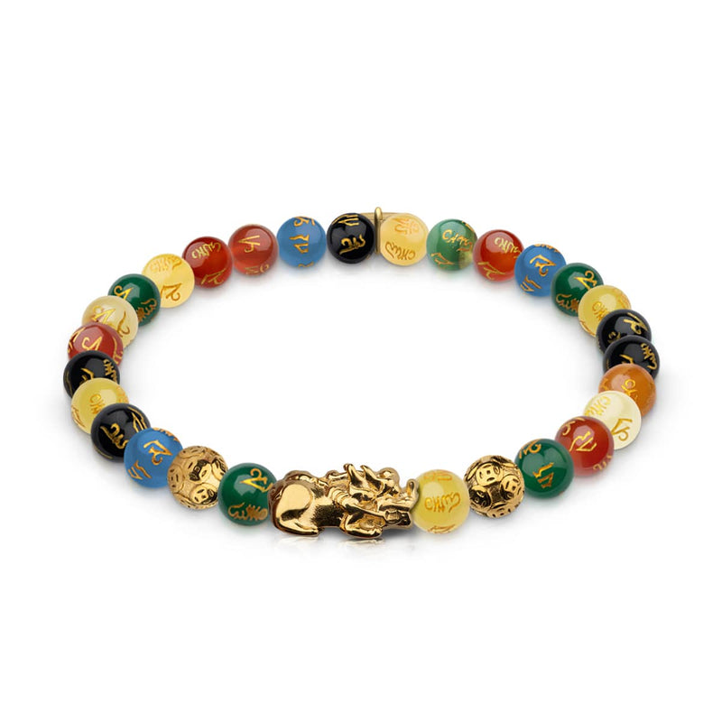 Mini Pixiu Feng Shui Bracelet | FIVE Elements | Chakra Agate x 18k Gold
