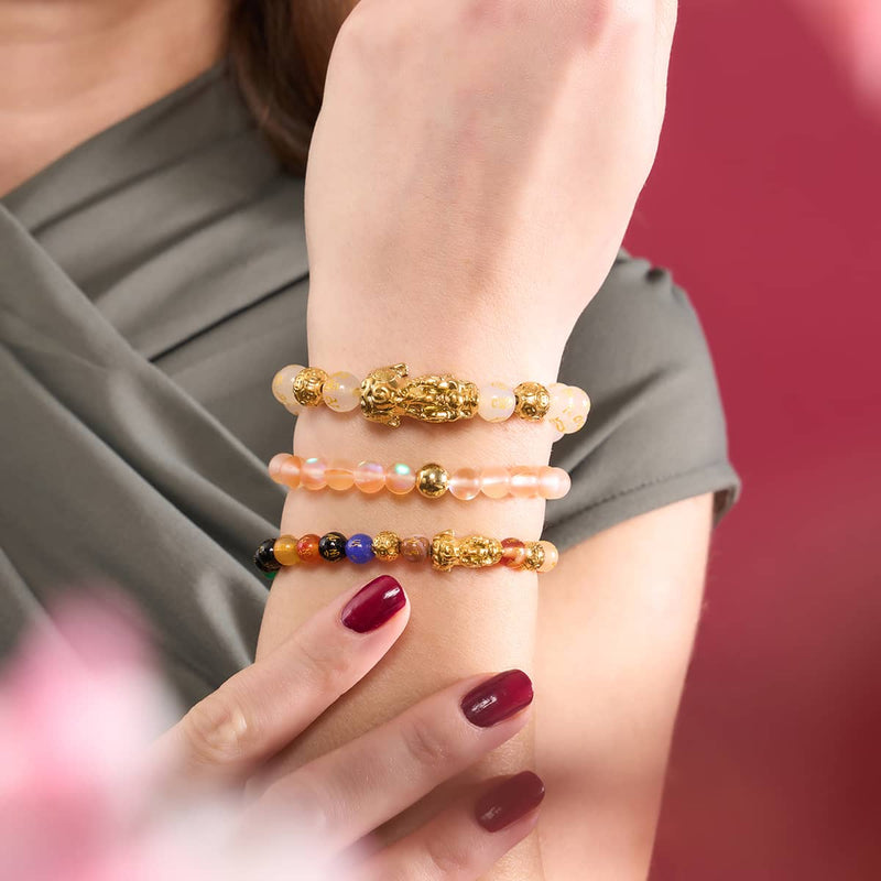 Mini Pixiu Feng Shui Bracelet | FIVE Elements | Chakra Agate x 18k Gold