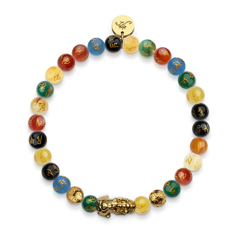 Mini Pixiu Feng Shui Bracelet | FIVE Elements | Chakra Agate x 18k Gold
