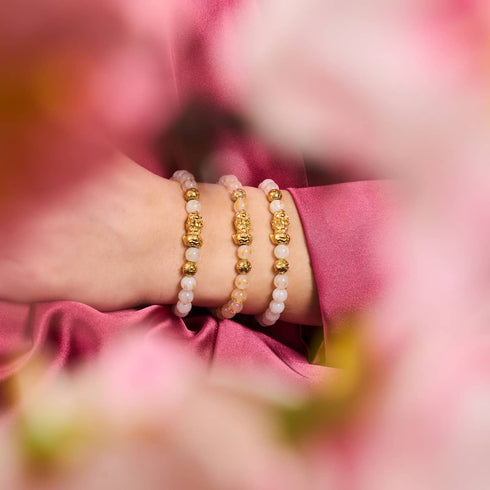 Mini Pixiu Feng Shui Bracelet | GOLD Element | White Agate x 18k Gold