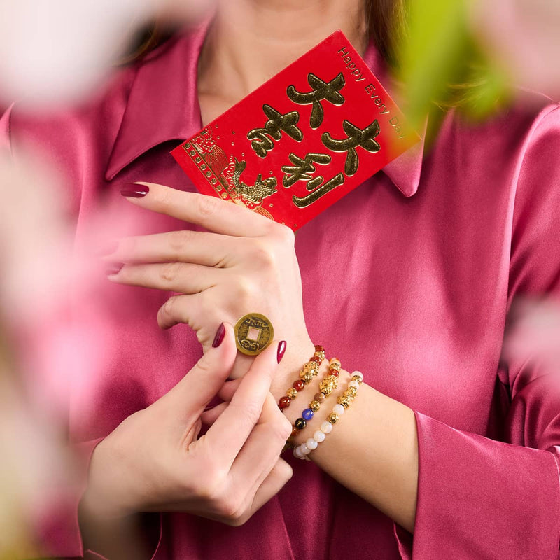 Mini Pixiu Feng Shui Bracelet | GOLD Element | White Agate x 18k Gold