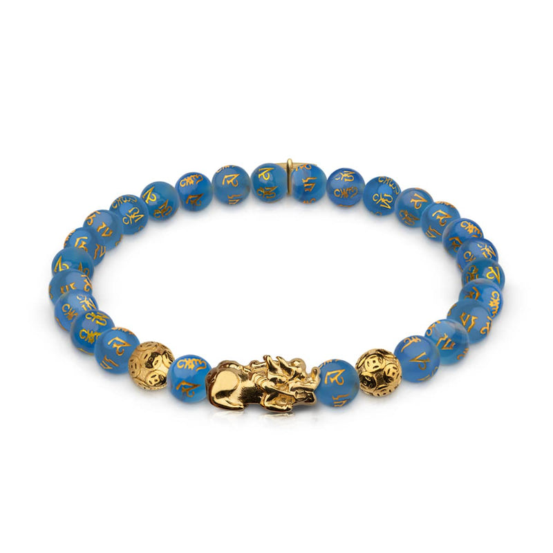 Mini Pixiu Feng Shui Bracelet | WATER Element | Blue Agate x 18k Gold
