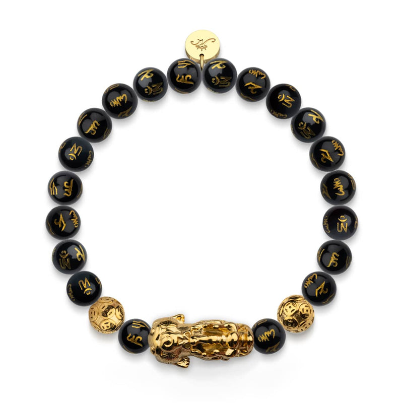 Pixiu Feng Shui Bracelet | CARBON Element | Black Agate x 18k Gold