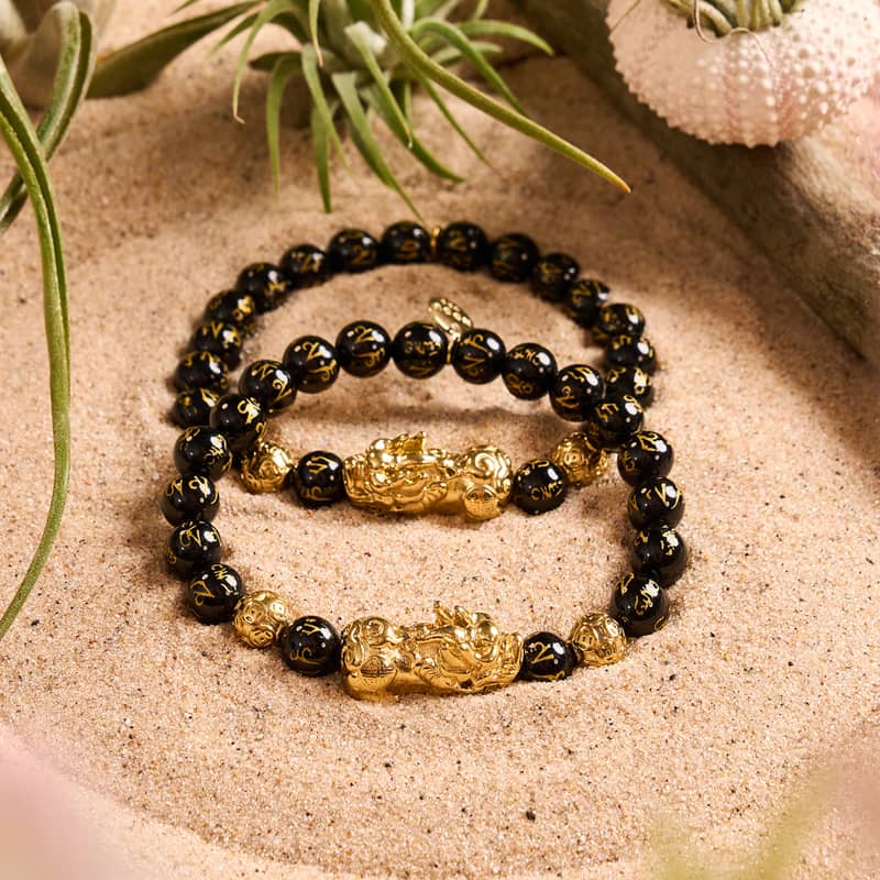 Pixiu Feng Shui Bracelet | CARBON Element | Black Agate x 18k Gold