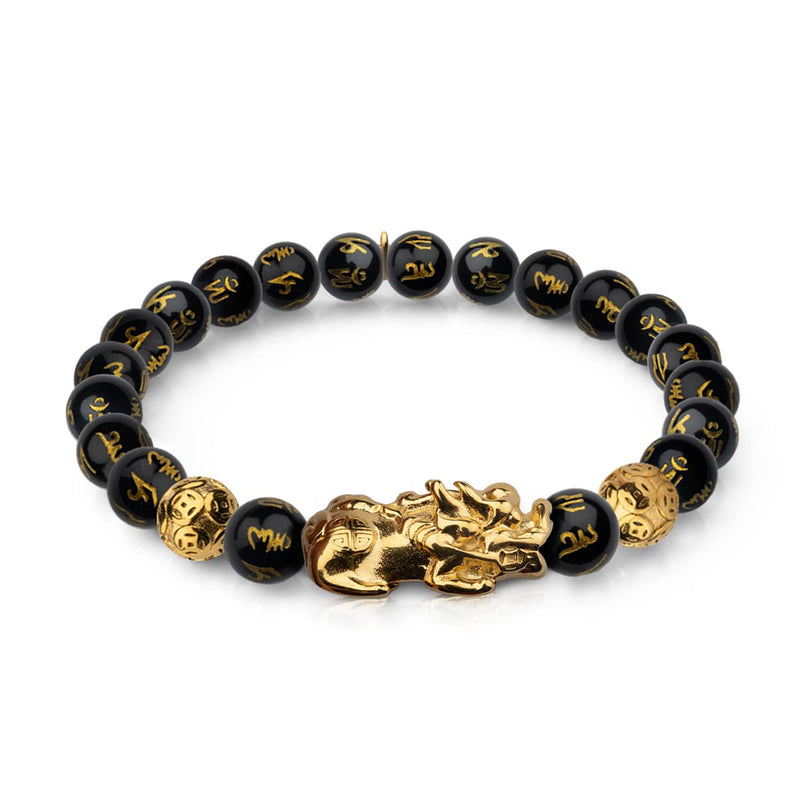 Pixiu Feng Shui Bracelet | CARBON Element | Black Agate x 18k Gold