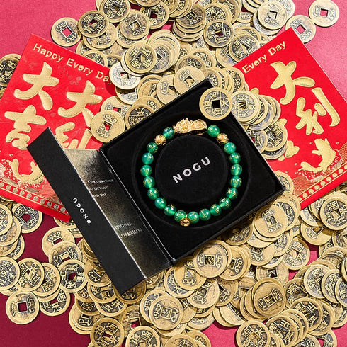 Pixiu Feng Shui Bracelet | EARTH Element | Green Agate x 18k Gold