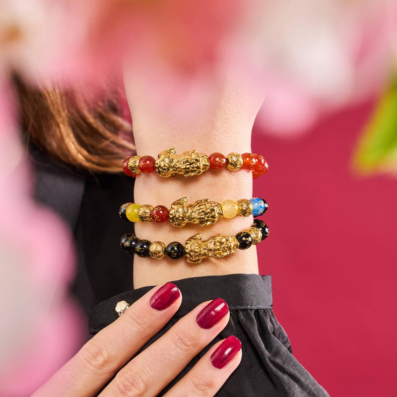 Pixiu Feng Shui Bracelet | FIRE Element | Red Agate x 18k Gold
