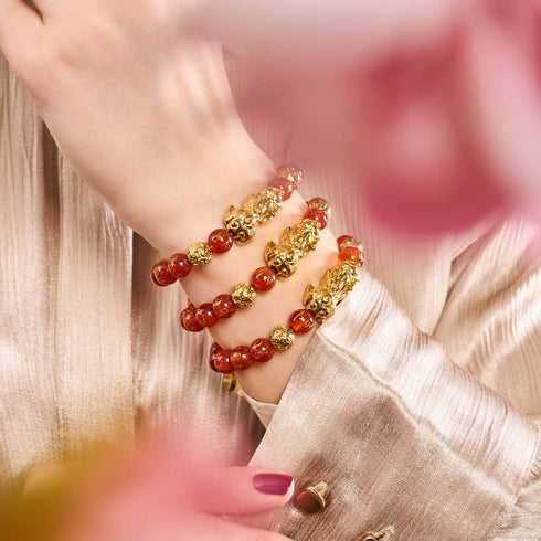 Pixiu Feng Shui Bracelet | FIRE Element | Red Agate x 18k Gold