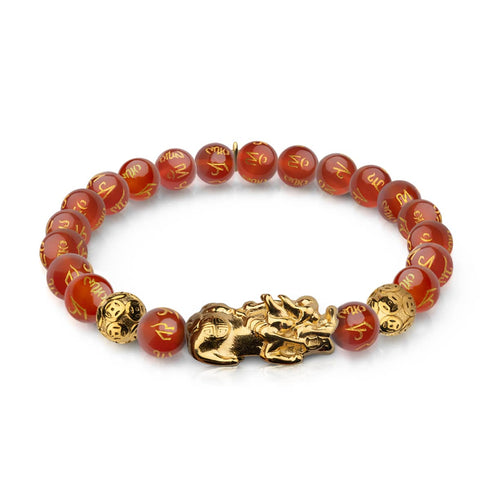 Pixiu Feng Shui Bracelet | FIRE Element | Red Agate x 18k Gold