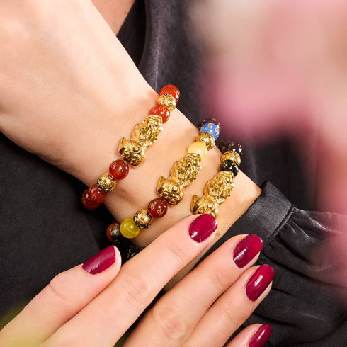 Pixiu Feng Shui Bracelet | FIRE Element | Red Agate x 18k Gold