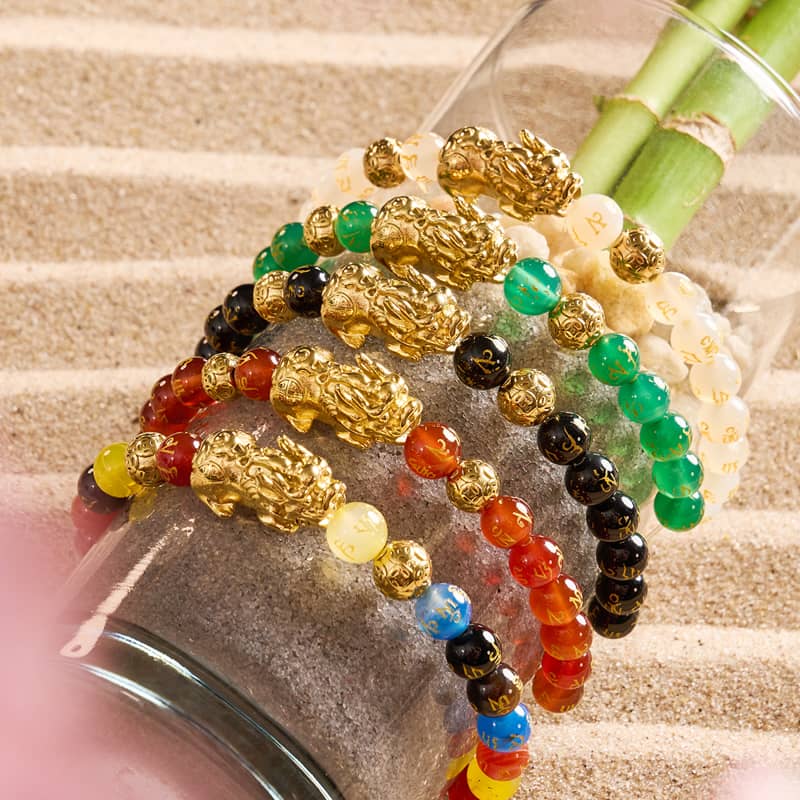 Pixiu Feng Shui Bracelet | FIVE Elements | Chakra Agate x 18k Gold