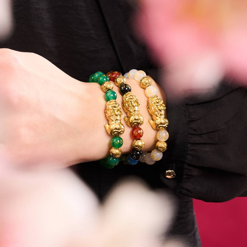 Pixiu Feng Shui Bracelet | FIVE Elements | Chakra Agate x 18k Gold