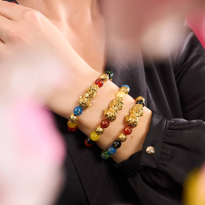 Pixiu Feng Shui Bracelet | FIVE Elements | Chakra Agate x 18k Gold
