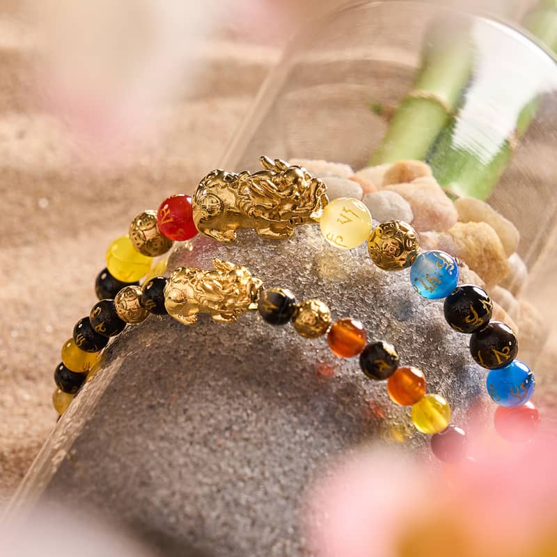 Pixiu Feng Shui Bracelet | FIVE Elements | Chakra Agate x 18k Gold