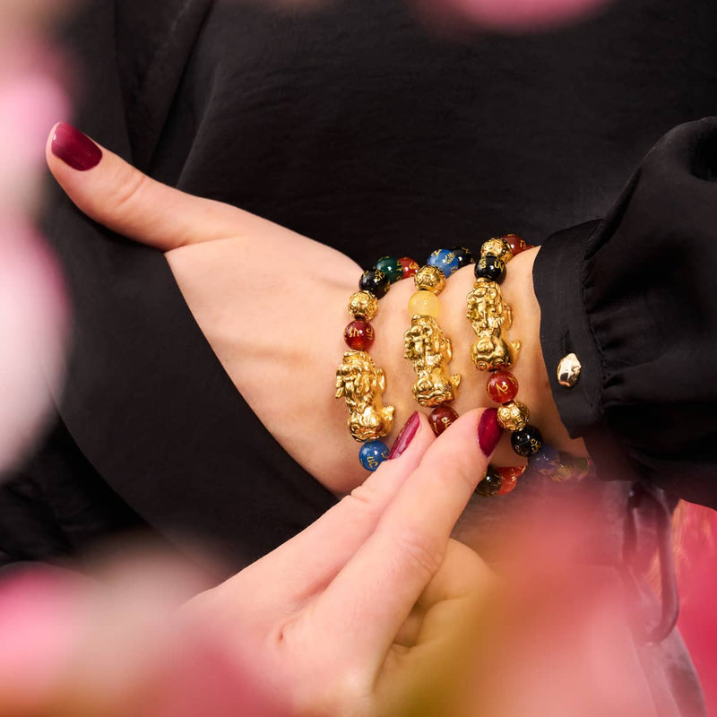 Pixiu Feng Shui Bracelet | FIVE Elements | Chakra Agate x 18k Gold