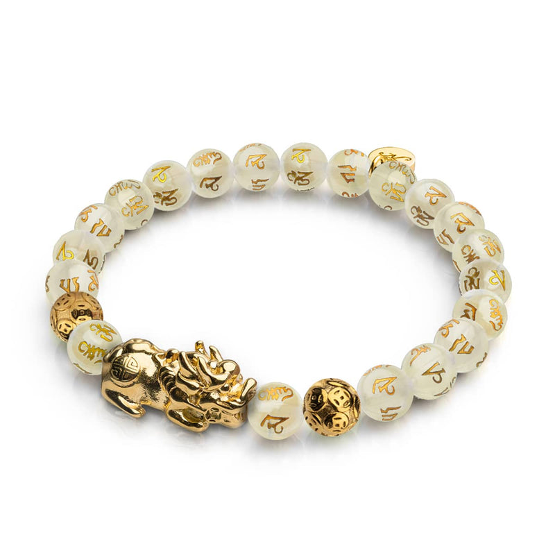 Pixiu Feng Shui Bracelet | GOLD Element | White Agate x 18k Gold