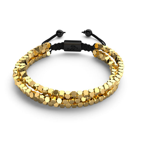 Mini Sacred Geom | Gold Hematite x Gunmetal | Triple Strand Bracelet