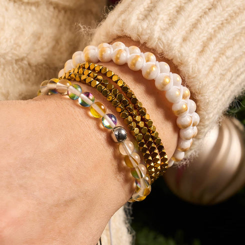 Mini Sacred Geom | Gold Hematite x Gunmetal | Triple Strand Bracelet